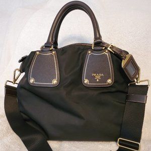 Prada Saffiano-Trimmed Tessuto Tote